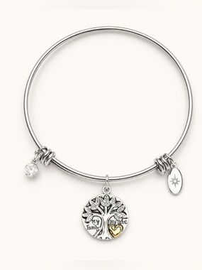 Family Tree My Family,My Love" Adjustable Bangle Bracelet in Stainless Steel NWT